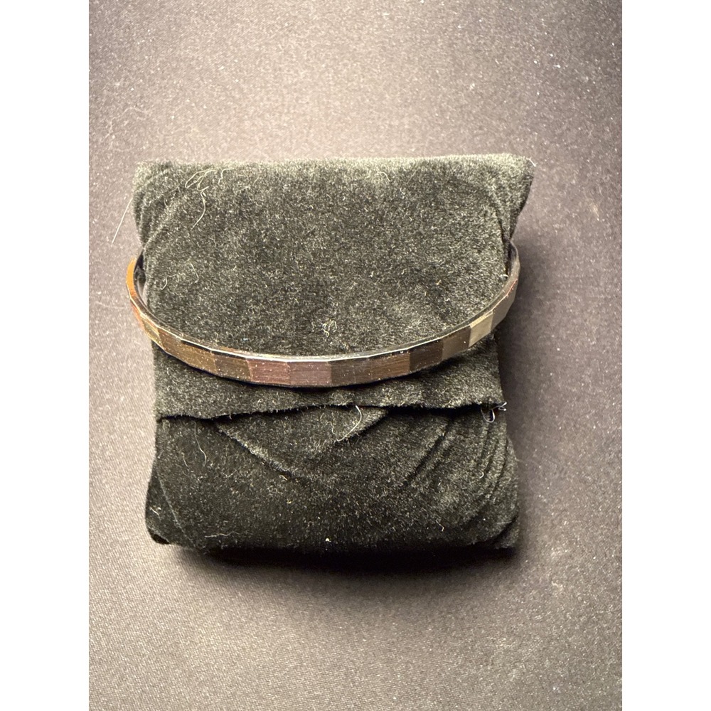 Monet Silver Tone Faceted Bangle Bracelet Geometric Textured Slip On Large - Picture 2 of 4